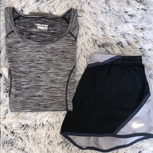 HEAD athletic tee + NIKE dri-fit shorts